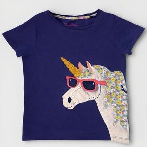 Mini Boden Unicorn with Sunglasses Flap Appliqué Graphic Tee Shirt Girls 6-7 Top